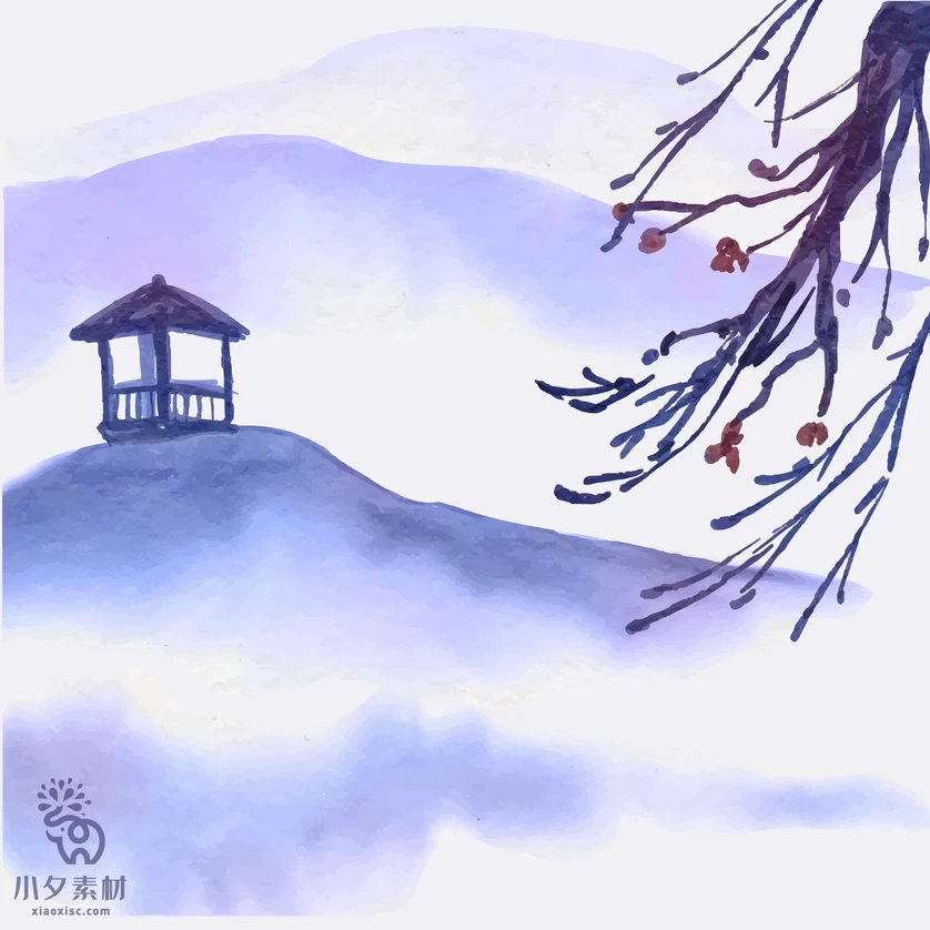 中国风中式禅意水彩水墨山水风景国画背景图案插画AI矢量设计素材【026】